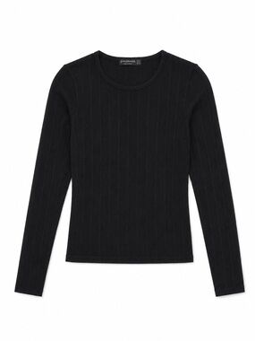Stradivarius Black Ribbed Long Sleeve Top | Size Large | Minimalist Basic